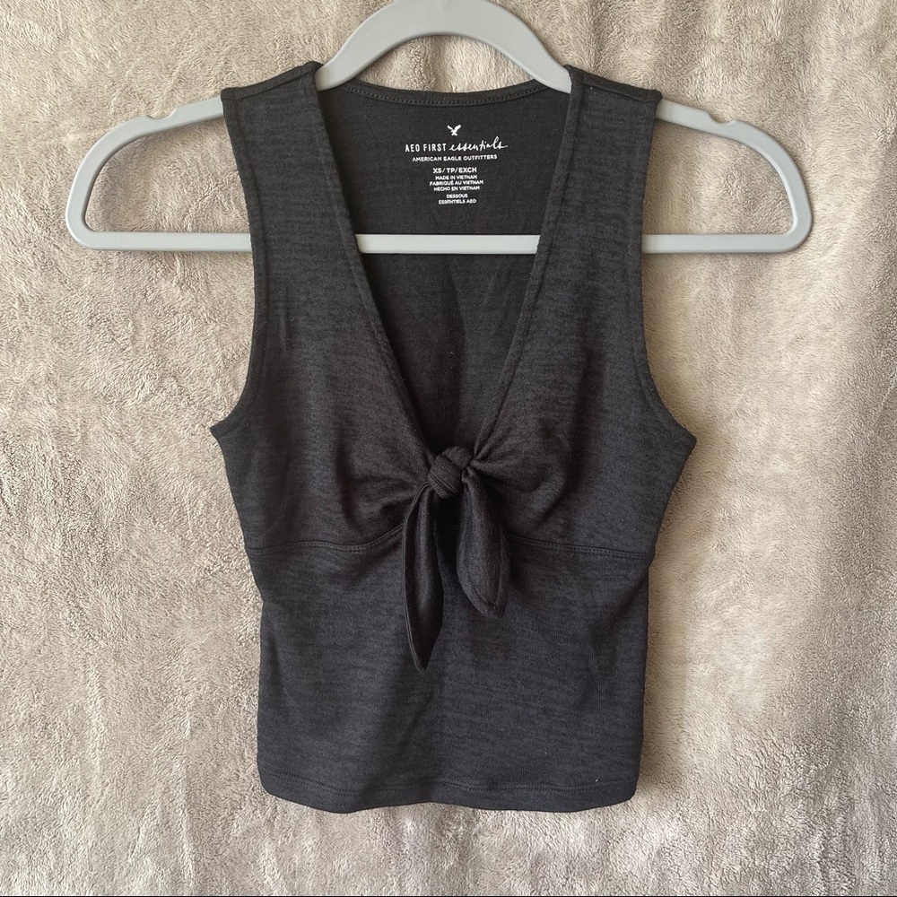 American Eagle Black Tie Front Top